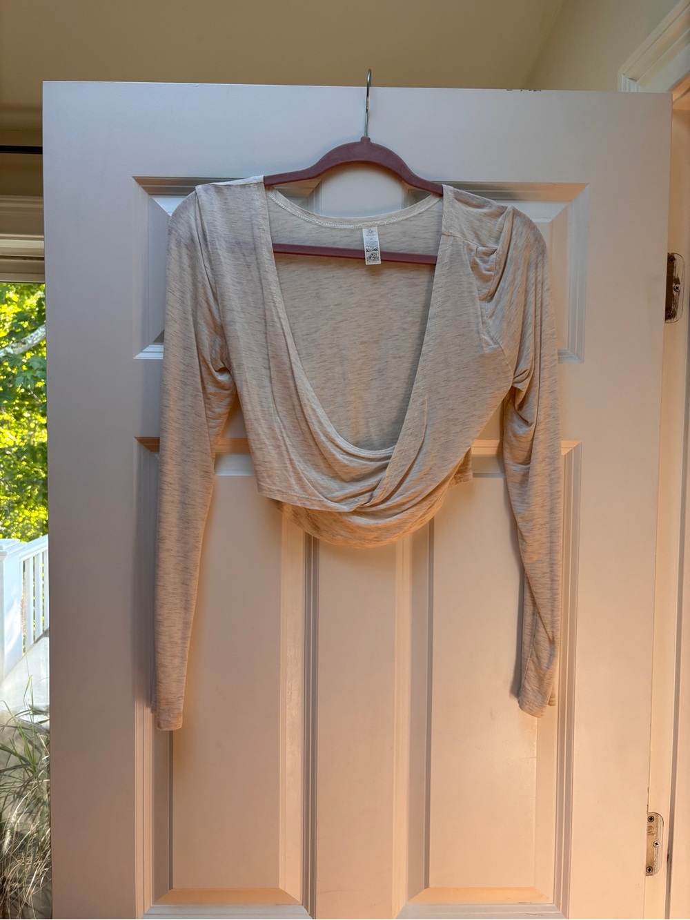 aerie Cream Cropped wrap front Long Sleeve Top